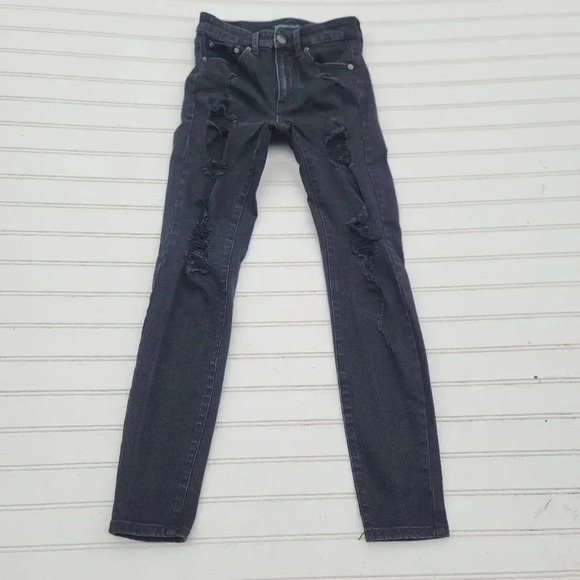 Aeropostale Mid Rise Jegging Jeans Women's Black Distressed Stretch Sz 2 - Picture 1 of 11